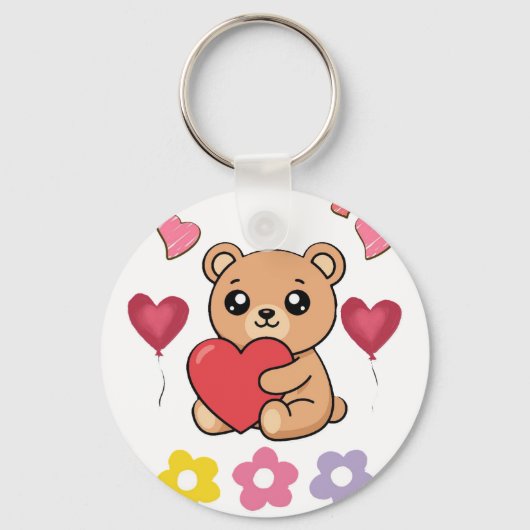 Schattige teddybeer valentijn sleutelhanger (Voorkant)