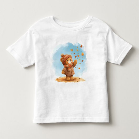 Schattige teddybeer vangt herfstbladeren kinder shirts (Voorkant)