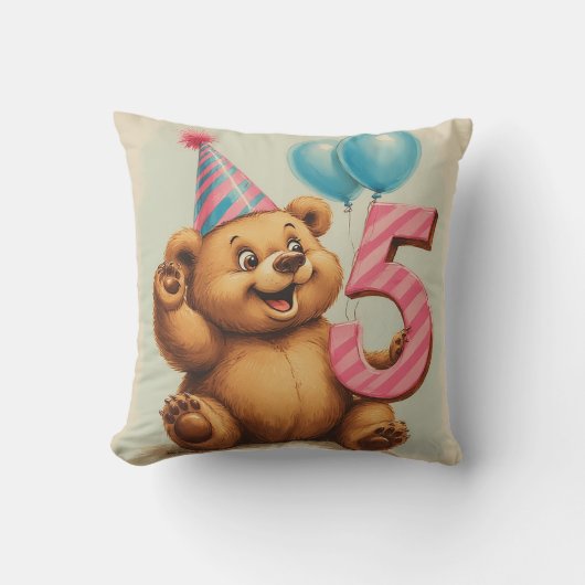 Schattige teddybeer verjaardagsfeest kussen (Voorkant)