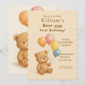 Schattige teddybeer verjaardagsuitnodiging kaart (Voorkant / Achterkant)