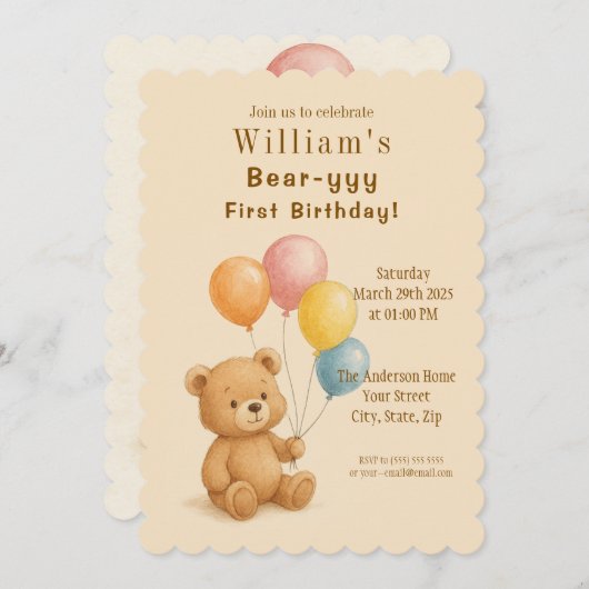 Schattige teddybeer verjaardagsuitnodiging kaart (Voorkant / Achterkant)