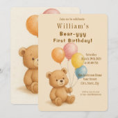 Schattige teddybeer verjaardagsuitnodiging kaart (Voorkant / Achterkant)