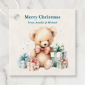 Schattige teddybeer vrolijk kerstfeest bedankjes labels (Voorkant)