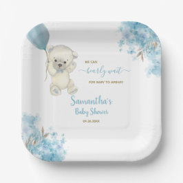Schattige Teddybeer Waterverf Blue Boy Baby shower Papieren Bordje