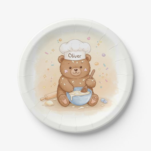 Schattige teddybeerchef papieren bordje (Voorkant)