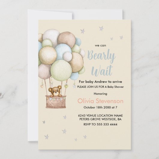 Schattige teddybeerjongen baby shower kaart (Voorkant)