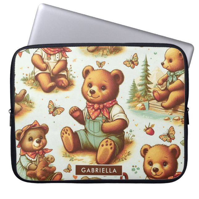  Schattige teddybeerpatroon Laptop Sleeve (Voorkant)