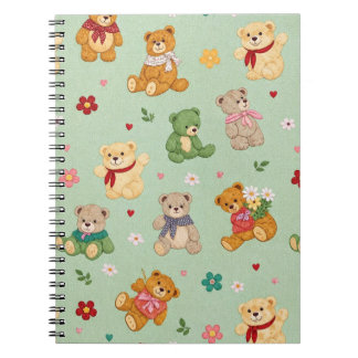 Schattige teddyberen en bloemen op mintgroen patro notitieboek
