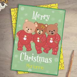 Schattige teddyberen in kerstpyjama Kerstmis  Feestdagenkaart
