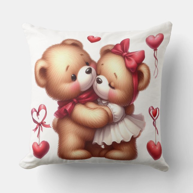 Schattige teddyberen in liefde Schattigee Valentij Kussen (Voorkant)