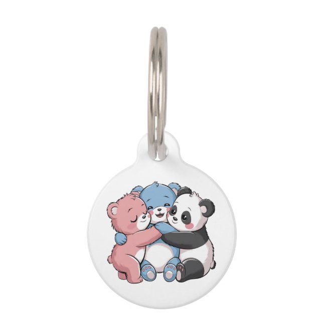 Schattige teddyberen met panda huisdierpenning (Voorkant)