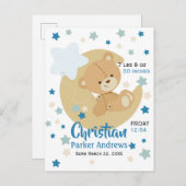 Schattige teeddy Bear Baby Birth Stats Aankondigingskaart (Voorkant / Achterkant)