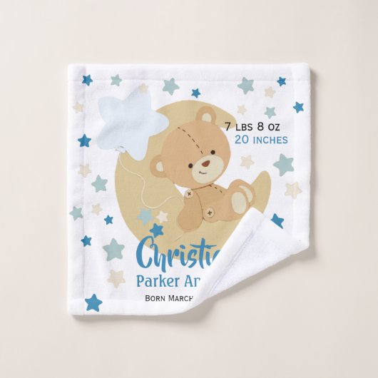 Schattige teeddy Bear Baby Birth Stats Bad Handdoek (Wasdoekje)
