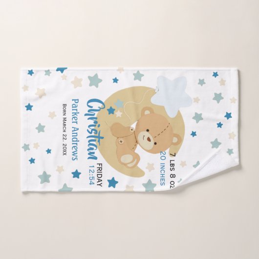 Schattige teeddy Bear Baby Birth Stats Bad Handdoek (Handdoek)