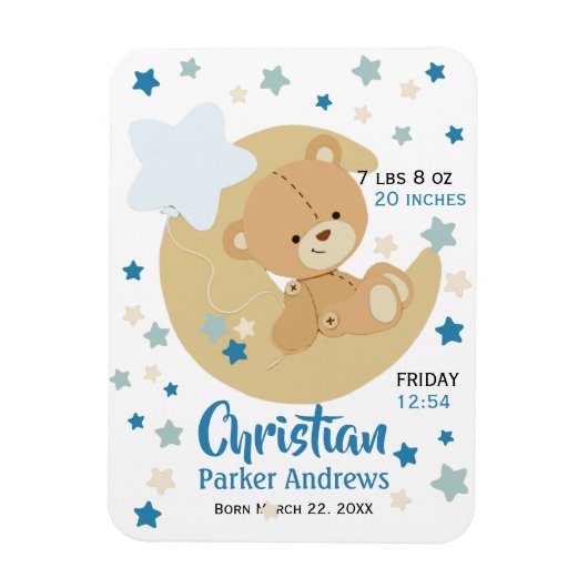 Schattige teeddy Bear Baby Birth Stats Magneet (Verticaal)