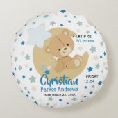 Schattige teeddy Bear Baby Birth Stats Rond Kussen (Achterkant)