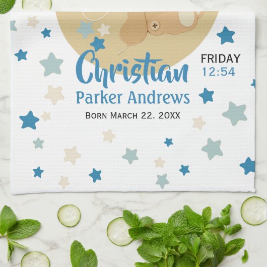 Schattige teeddy Bear Baby Birth Stats Theedoek (Gevouwen)