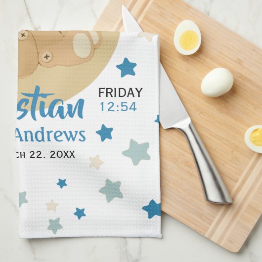 Schattige teeddy Bear Baby Birth Stats Theedoek (Quarter Fold)