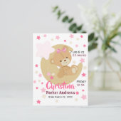 Schattige teeddy Bear Baby Girl Birth Stats Briefkaart (Staand voorkant)