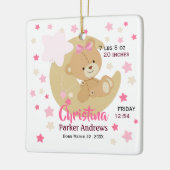 Schattige teeddy Bear Baby Girl Birth Stats Keramisch Ornament (Links)