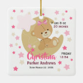 Schattige teeddy Bear Baby Girl Birth Stats Keramisch Ornament (Achterkant)