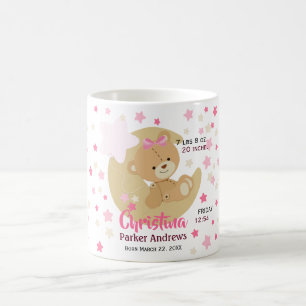 Schattige teeddy Bear Baby Girl Birth Stats Koffiemok