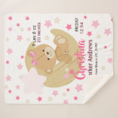 Schattige teeddy Bear Baby Girl Birth Stats Sherpa Deken (Voorkant (horizontaal))