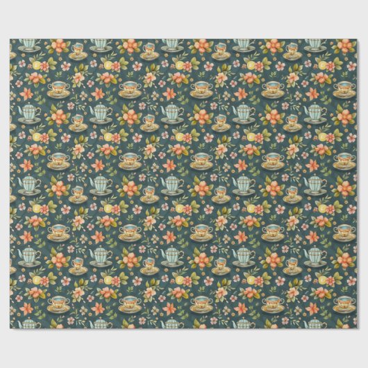 Schattige tegelthee party inpakpapier (Vlak)