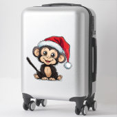Schattige Tekenfilm Aap met een Kerstman Hoed Sticker (Koffer)
