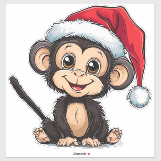 Schattige Tekenfilm Aap met een Kerstman Hoed Sticker (Vel)