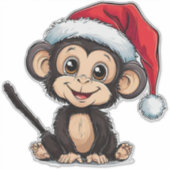 Schattige Tekenfilm Aap met een Kerstman Hoed Sticker (Voorkant)