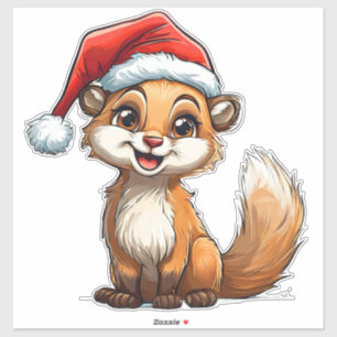 Schattige tekenfilm eekhoorn in kerstmuts sticker
