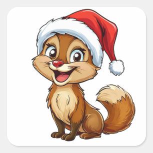 Schattige tekenfilm eekhoorn in kerstmuts vierkante sticker