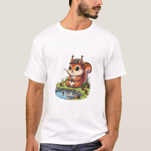 Schattige tekenfilm eekhoorn met hoed vist met eik t-shirt