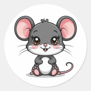 Schattige Tekenfilm Muis met Grote Oren Ronde Sticker