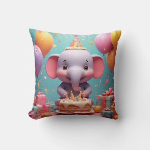 Schattige Tekenfilm Olifant die Verjaardag Viert Kussen