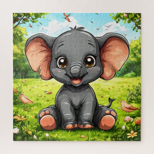 Schattige Tekenfilm Olifant Legpuzzel (Verticaal)
