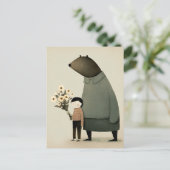 Schattige tekenfilmfeeënbeer en jongen. Bloemige v Briefkaart (Staand voorkant)