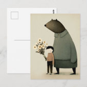 Schattige tekenfilmfeeënbeer en jongen. Bloemige v Briefkaart (Voorkant / Achterkant)