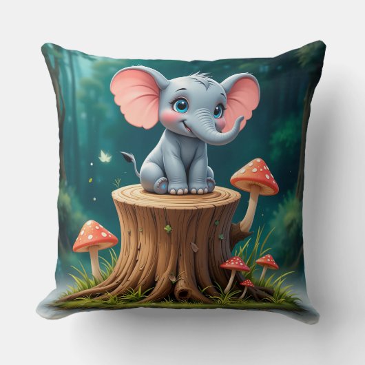 Schattige Tekening Baby Olifant Kussen (Voorkant)
