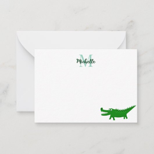 Schattige tekening van een alligator, gevoerd en g notitiekaartje (Voorkant)
