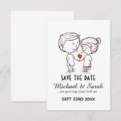 Schattige Tekening van Paar Save the Date Huwelijk (Voorkant / Achterkant)