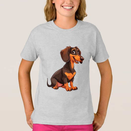 Schattige Tekening Van Teckel Hond T-shirt (Voorkant)