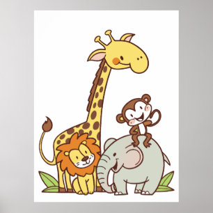 Schattige Tekeningen van Dieren – Giraffe, Leeuw & Poster