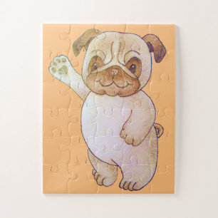 schattige tekentekening van de hond die met een br legpuzzel