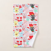 Schattige Tekentelkatten Kerstpatroon Bad Handdoek (Handdoek)