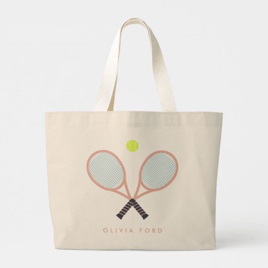Schattige Tennis Aangepaste Naam Roos Gouden Racke Grote Tote Bag (Achterkant)
