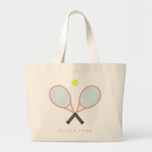 Schattige Tennis Aangepaste Naam Roos Gouden Racke Grote Tote Bag