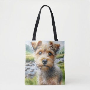 Schattige Terriër Hond in Waterverf Tote Bag