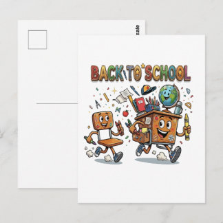 Schattige terug naar school cartoon bureau en stoe briefkaart